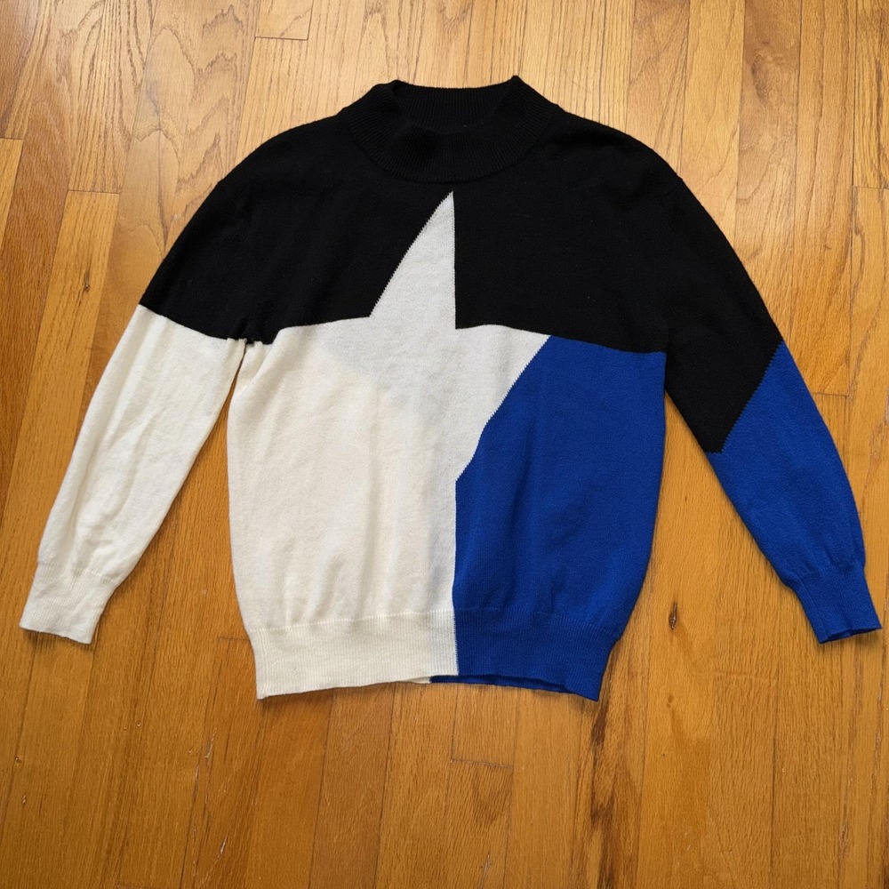 Gianni Versace Sweater Womens 42 Black White Blue Star Colorblock Cashmere